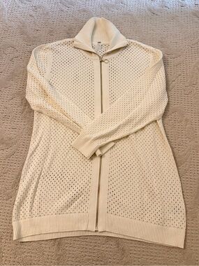 Zuda Women's Cream Zip-Front Open Knit Sweater L NWOT